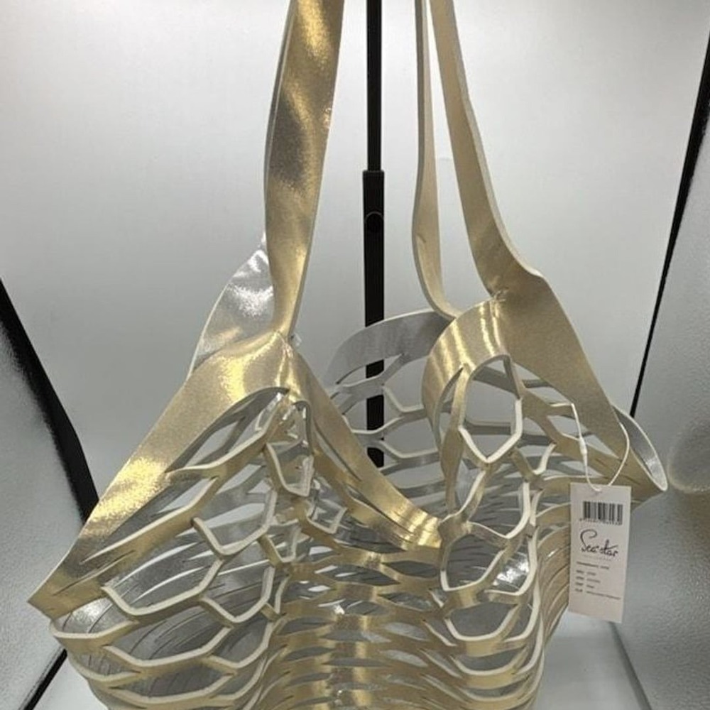 Sea Star Beachwear Fisherman's Tote in White Gold/Platinum - Picture 1 of 5